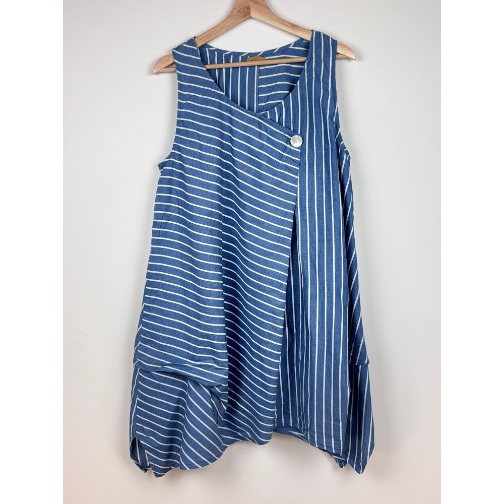 🌊 Tulip Clothing Asymmetric Stripe Dress | Large | Blue White Cotton